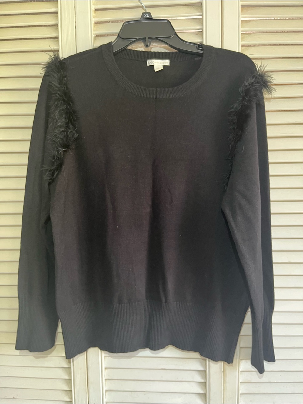 Cato Black Feather-Trim Crewneck Sweater - Women